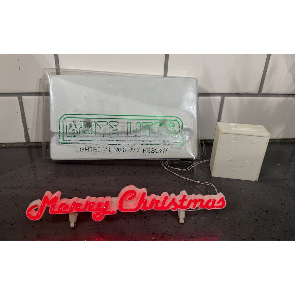 Department 56 Brite Lites Lighted Village Accessory Merry Christmas Sign Vintage